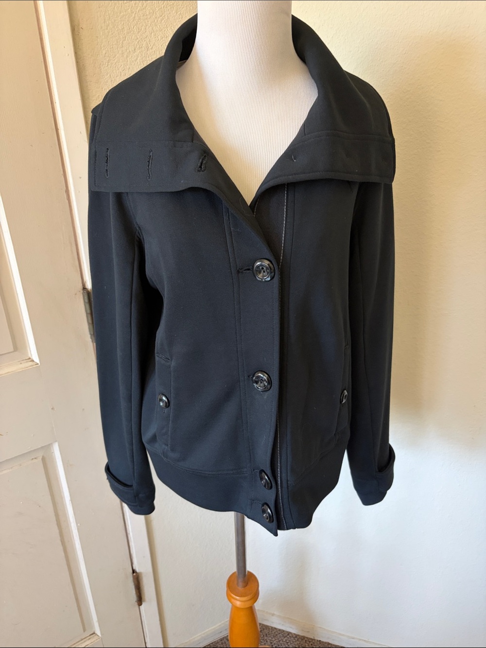 Puma Womens Black Button-Front Jacket with Wide Collar